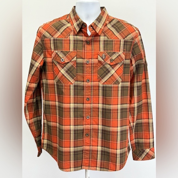 HERITAGE 1981 Orange and Brown plaid long sleeve button Down Shirt size M - Picture 1 of 14